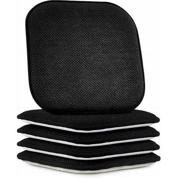 Elegant Comfort 8 Pack Chair Cushion Covers - Skid-Proof Rubber Backing - 16 x 16 Inch - Thick Dining Square Shape Seat Covers - Comfortable Textured Chair Pads with Ties - Honeycomb Pattern, Black