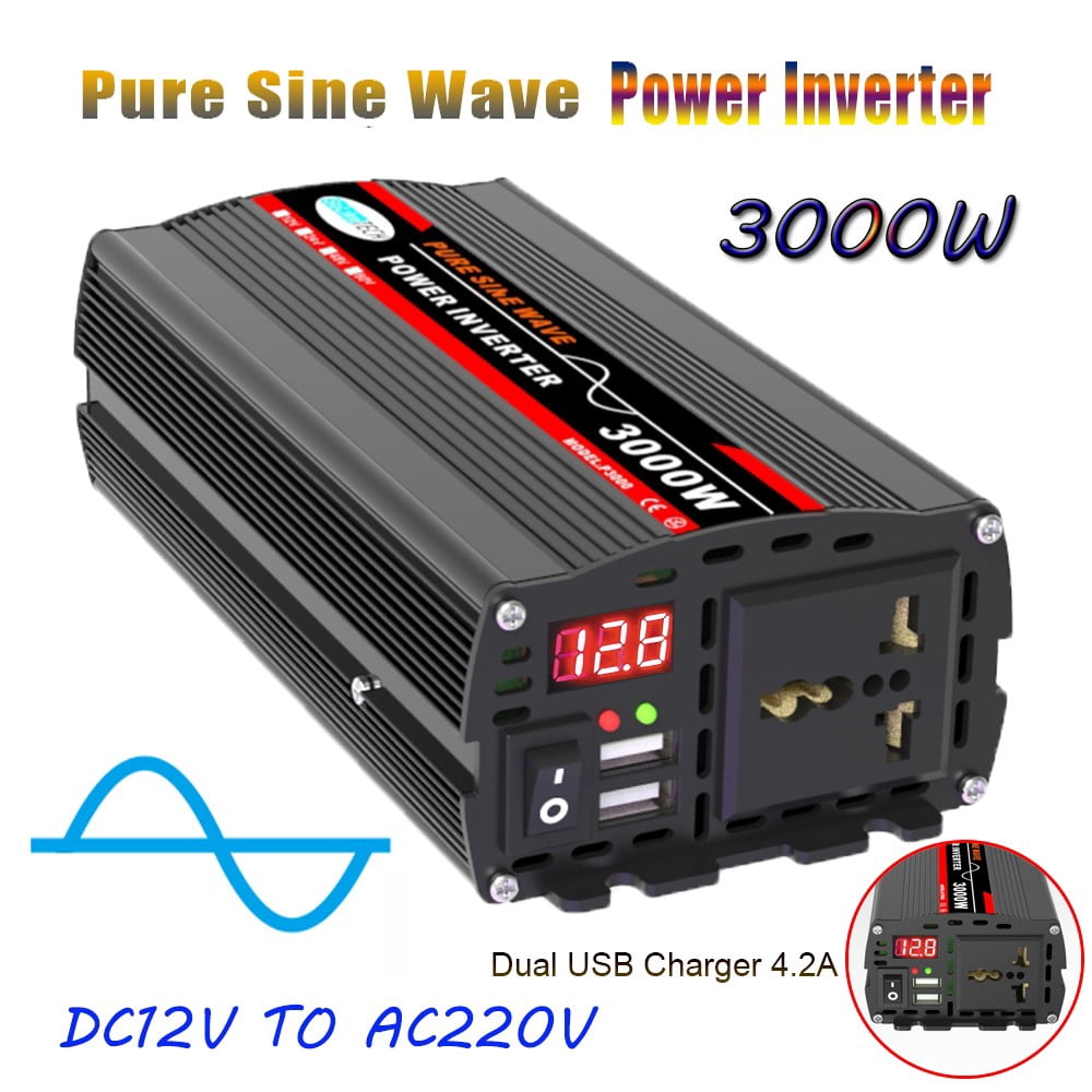 High Efficiency 3000W Pure Sine Wave Power Inverter for Solar Panel Home RV Camping 12V/24V DC to 220V AC