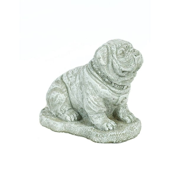Solid Rock Stoneworks Small Bulldog on Base Concrete Statue, 9" Tall, Marble Tone Color