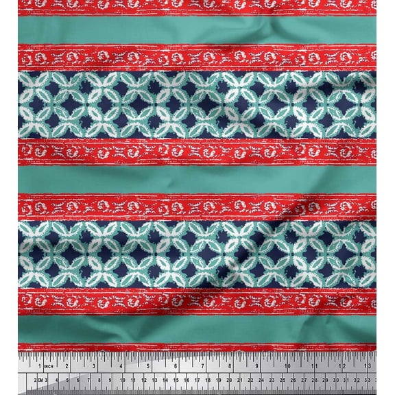 Soimoi Poly Georgette Fabric Stripe & Floral Batik Print Fabric by Yard 42 Inch Wide