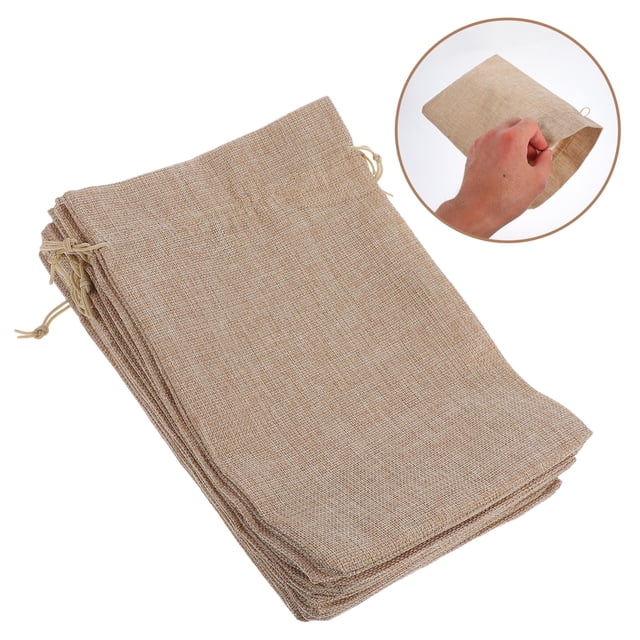 WHAMVOX 10Pcs Drawstring Bag Small Sachet Bags Light Brown Canvas-Like Material For Jewelry Storage