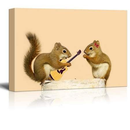 Canvas Prints Wall Art - A Young Male Squirrel Playing a Love Song for His Sweetheart - 32" x 48"