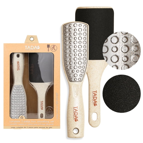 TADA Natural Beauty 2 Step Smoothing Footcare Set, Callus Remover for Feet and Heels, Foot File and Pumice Stone Alternative Scrubber, Beige, 2 Count