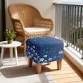 thumbnail image 4 of SCRAWLGOD Floral Print Navy Blue Ottoman Cover Square Storage Ottoman Slipcover Thick Stretchable Footrest Stool Covers with Elastic Band for Pets, Machine Washable, 4 of 7