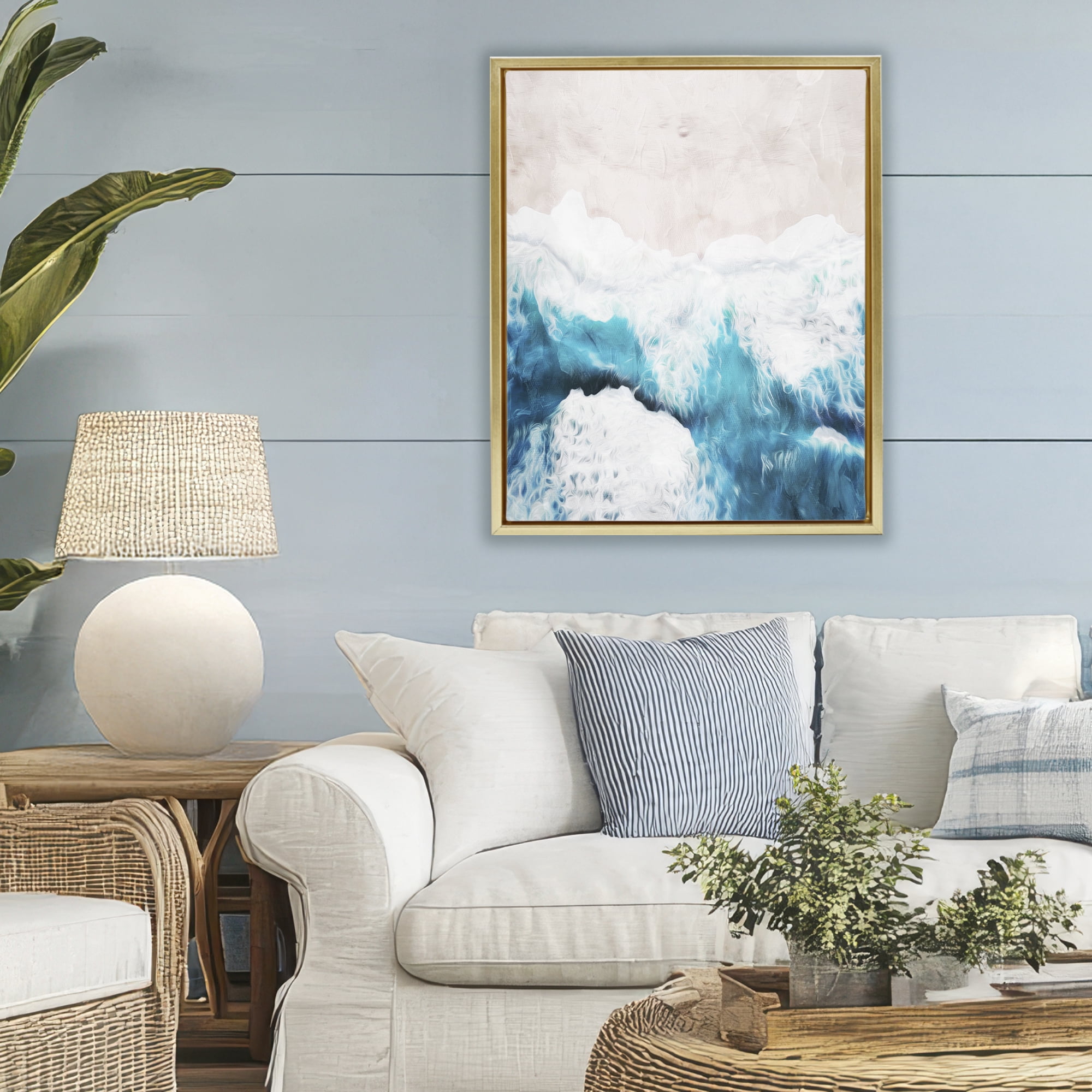 Stupell Industries On The Beach Aerial Gold Framed Floater Canvas Wall Art, design by Milli Villa