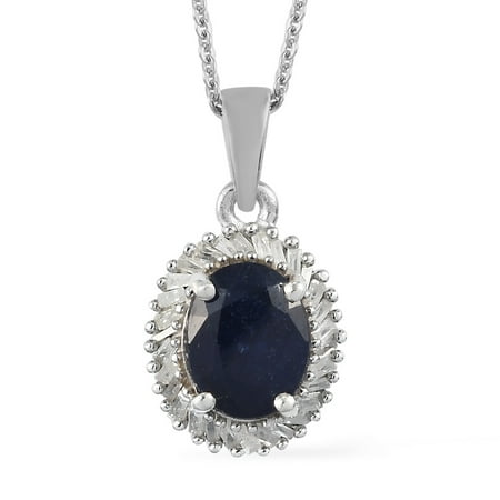 Shop LC 925 Sterling Silver Oval Blue Fissure Filled Sapphire White Diamond Necklace Platinum Plated Pendant Bridal Anniversary Engagement Wedding Size 20" Ct 2.5 For Women Jewelry