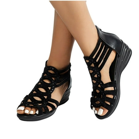 

Wedges Sandals for Women Orthopedic Dressy Casual Peep Toe Cutout Zipper Sandal with Arch Support Beach Orthotic Shoes