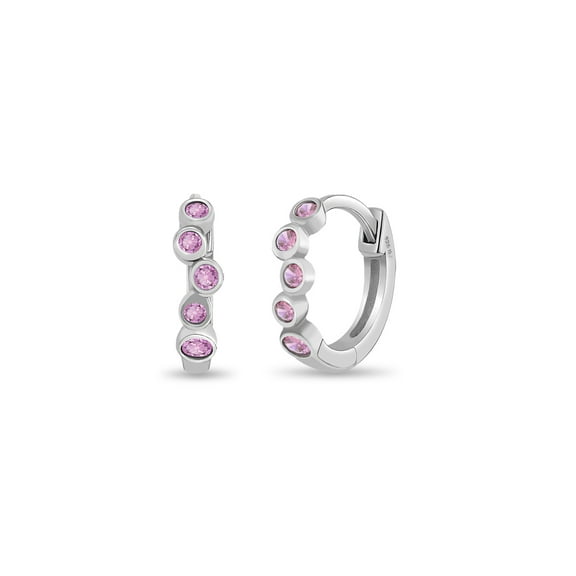 Pink Bezel Cascade 9mm Kids / Girls Earrings Hoop/Huggie - Sterling Silver