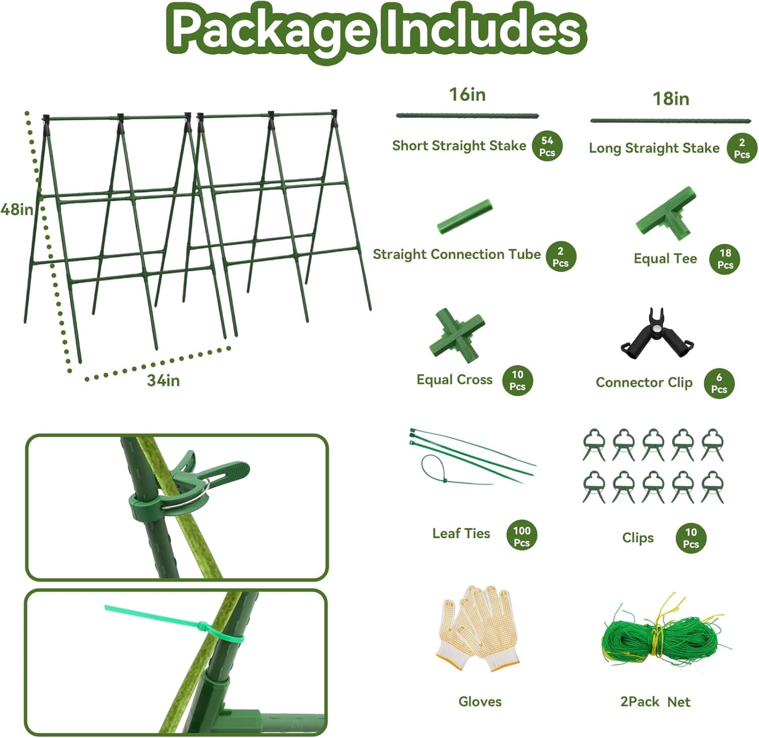 Support for Tomatoes, Squash, Zucchini, Vegetables & Flowers, 2 Pack Cucumber Trellis, 34"×48" Garden Trellis for Climbing Plants Outdoor, A-Frame Vegetable Trellis for Raised Bed