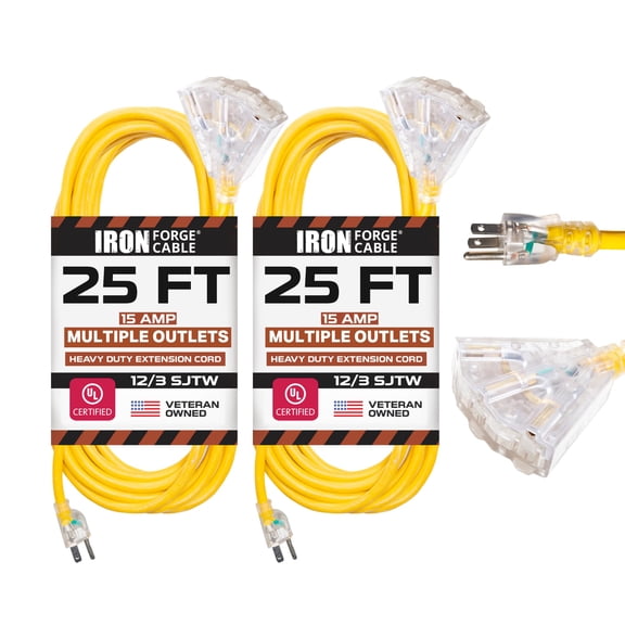 Iron Forge Cable 12 Gauge Extension Cord Multi Outlet, 25 Ft - Yellow SJTW
