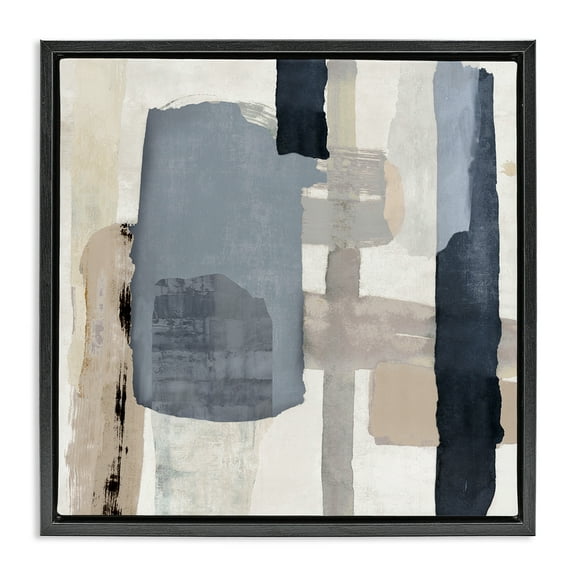 Stupell Industries Expressive Linear Collage Abstract Painting Black Floater Framed Canvas Art Print Wall Art, 18 x 18