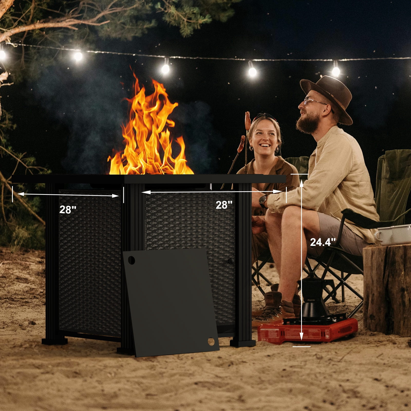 DOMQGA 28" Propane Fire Pit Table, 2-in-1 Square 50,000 BTU Propane Gas Fire Pit Table with Lid and Lava Rock,for Outside Patio Yard Party Garden and Lawn