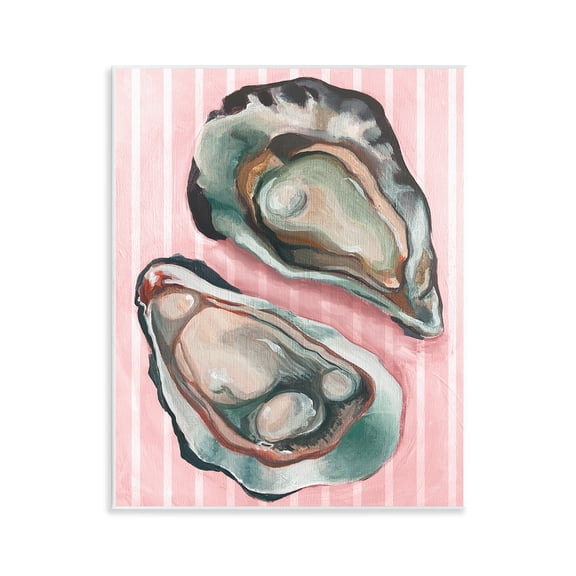 Stupell Industries Oysters on Pink Stripes Animals Painting Unframed Art Print Wall Art, 11 x 14