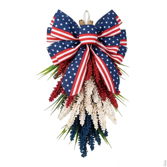 250th Anniversary Patriotic Wreath, 4th of July Garland for Front Door – Farmhouse Memorial Wreath, Brave Wings Flag Decor for Home Wall Porch (Red)