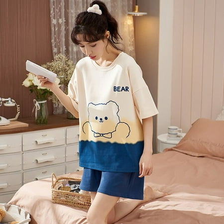 

QWZNDZGR Summer Sleepwear Men s Cotton Pajama Sets Couple Tops Shorts Pyjamas Male Home Wear Suits Pijama Women Loungewear Big size Pjs