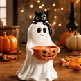 thumbnail image 5 of Halloween Ghost Figurine With Pumpkin Candy Bowl, Ghost Decor with Black Cat on Head, Spooky Cute Halloween Decor, Indoor Outdoor Decorative Ghost for Treats and Decor, A, 5 of 7