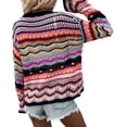 thumbnail image 2 of HLSOHJP Women's Rainbow Knitted Cardigan Sweater Long Sleeve Multicolor Striped Sweater Jumpers Open Front Jacket, 2 of 7