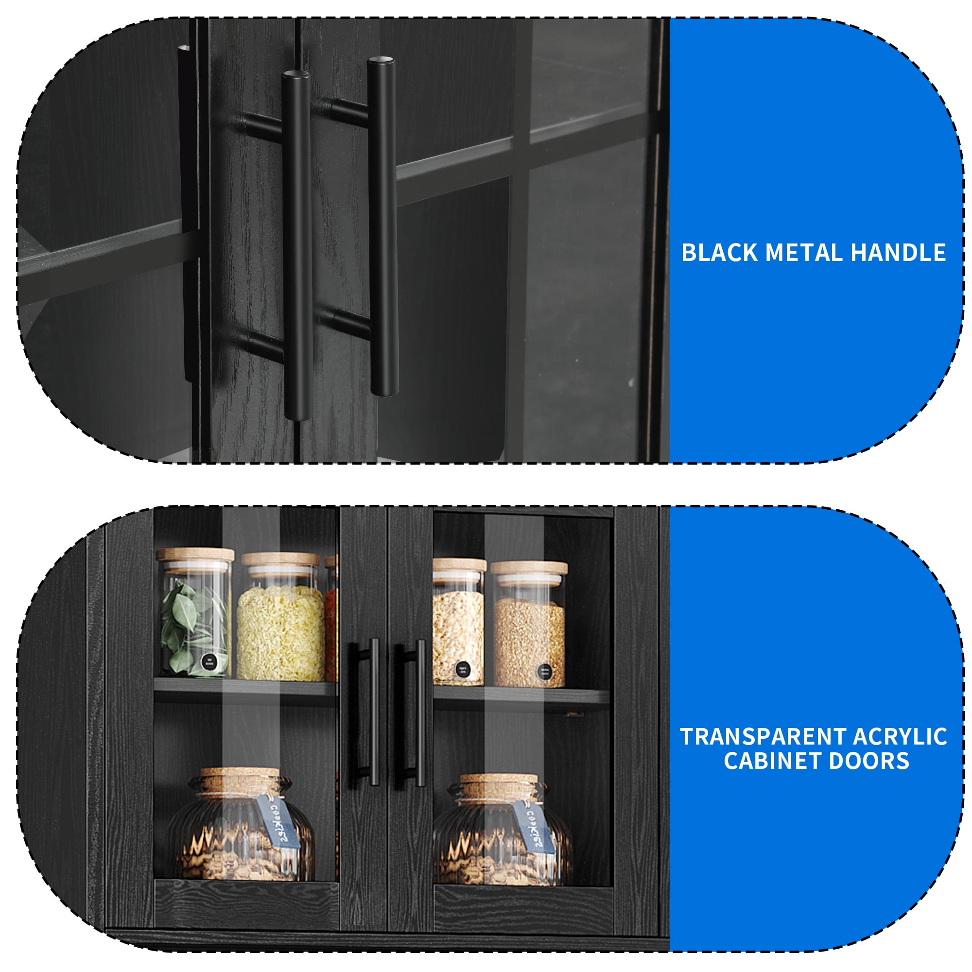 Dextrus 71" Tall Pantry Storage Cabinet with Power Strip, Hooks, 2 Drawers, Microwave Stand, Kitchen Organizer, Black