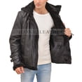 thumbnail image 5 of Men's B3 Black Bomber GENUINE Leather Jacket With Removable Hood, 5 of 6