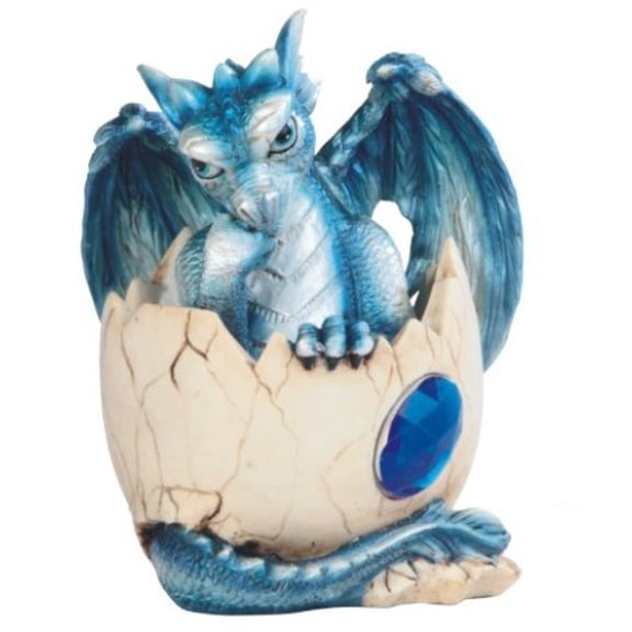 4.5 Inch Blue Baby Dragon Stuck in Egg with Gem Figurine