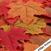 Coolmade 450pc Assorted 9 Color Mixed Fall Colored Artificial Maple Leaves Autumn Leaves for Autumn,Thanksgiving,Party Supplies,Halloween,Wedding decor