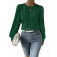 thumbnail image 3 of Women'S Long Sleeve Scoop Neck Pleated Front Fitted Blouse Tops Dark Green S, 3 of 9