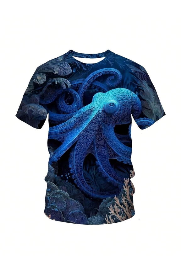 Men'S 3D Digital Print T-Shirt | Strong Squid Design, Casual Crew Neck, Short Sleeve, Perfect For Summer, Large Sizes Available, Plus Size
