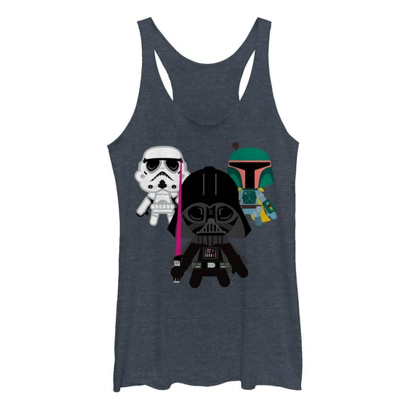 Women's Star Wars Cute Dark Side Cartoons  Racerback Tank Top Navy Blue Heather Medium