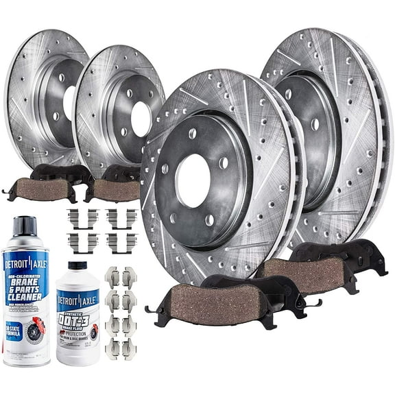 Detroit Axle - Brake Kit for 2006-2010 Chevy Impala, 06-07 Monte Carlo Drilled & Slotted Brake Rotors 2006 2007 2008 2009 2010 Ceramic Brakes Pads Front and Rear Replacement