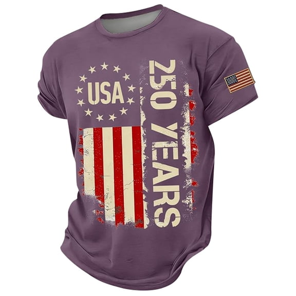 FUZHIQ 4th Of July 250th Shirts for Mens American Flag Print Ventilated 250th Anniversary Shirt Slim Fit 1776-2026 Crew Neck Tshirt