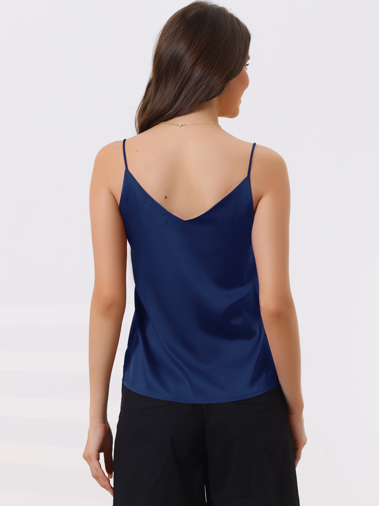DARING DIVA Satin Cami Silky Strap Top Lounge Pajama Camisole L Navy