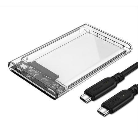 Nekteck Transparent Plastic Case SATA to USB C Enclosure HDD/SSD Adapter Case with USB Type C to C Gen 2 Cable Tool Free Hard Drive Enclosure - 2.5