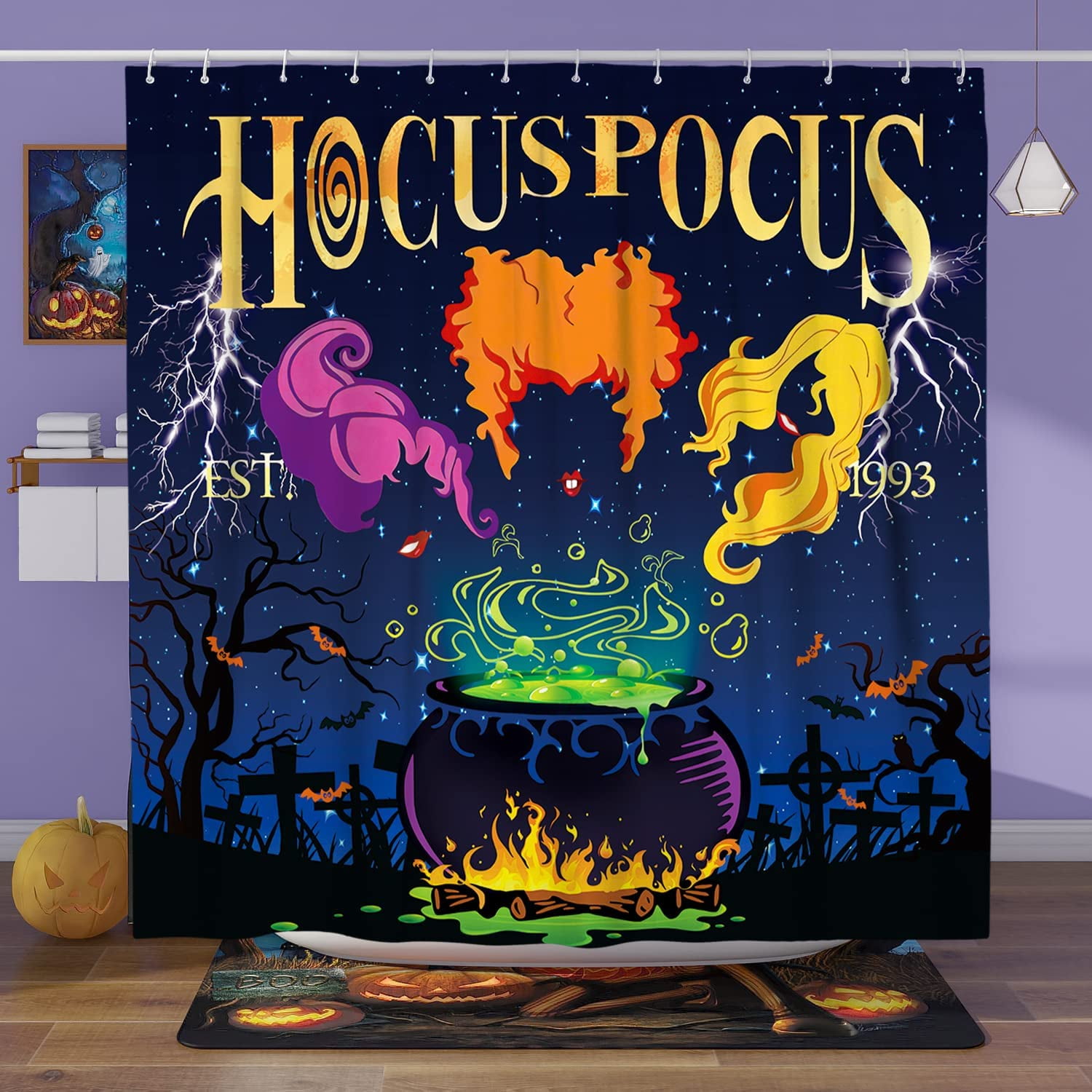 Halloween Shower Curtains for Bathroom Hocus Pocus Shower Curtain Three Witchy Theme Halloween