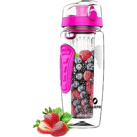 Sharpro 32 Ounce Fruit Infuser Non-Slip Flip Top Lid Water Bottle BPA Free