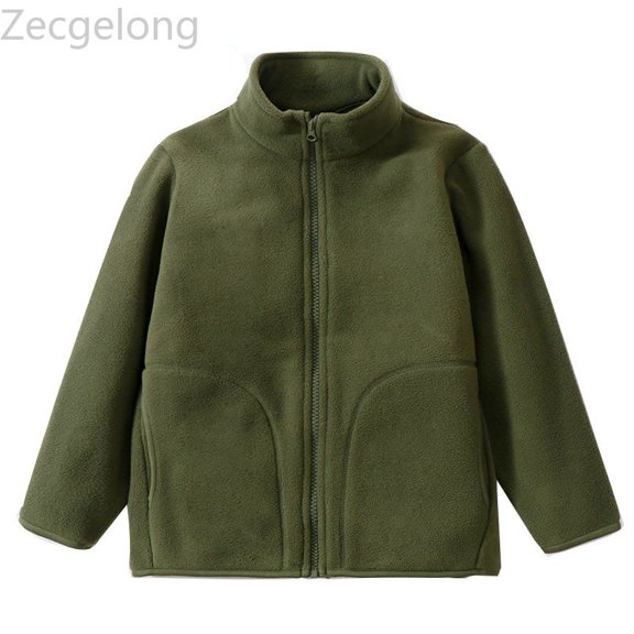 Zecgelong Children's Fleece Jacket Solid Color Stand Up Collar Zipper Shirt For Autumn And Winter Children's School Warm