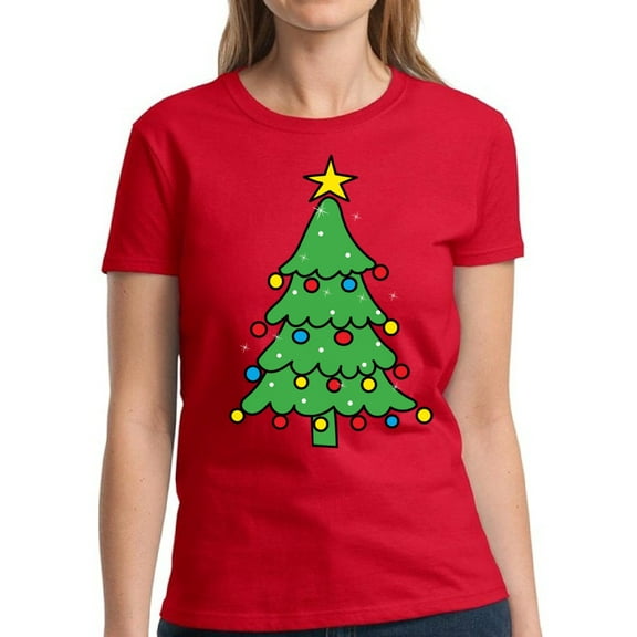 Merry Christmas Tree Christmas T Shirt for Ladies - S M L XL 2XL 3XL Xmas Graphic Tee - Christmas Gift Holiday Xmas Tee T-Shirt Womens