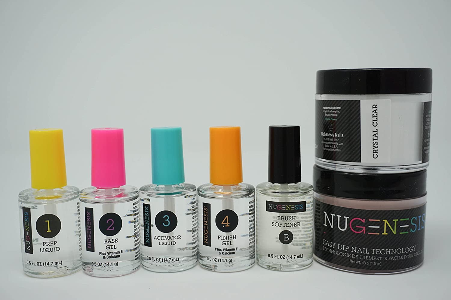 Nugenesis Dipping Powder Starter kit With Crystal Clear Powder (7pcs)