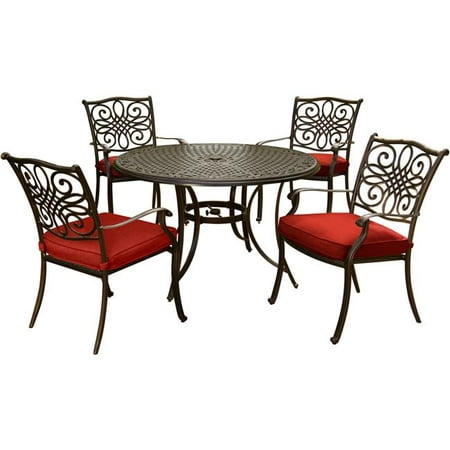 Hanover Traditions 5-Piece Outdoor Dining Set with Round Cast-Top Table and 4 Stationary Chairs