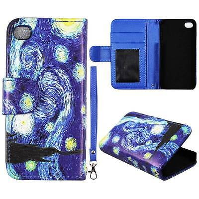 For Apple Iphone 4 , 4S Wallet  Starry Night Syn Leather Folio Dual Layer Interior Design Flip PU Leather case Cover Card Cash Slots & Stand  Cover