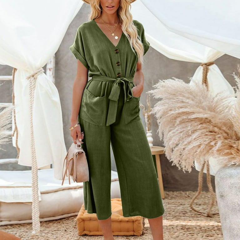 FLOWY JUMPSUIT WITH BELT - Khaki