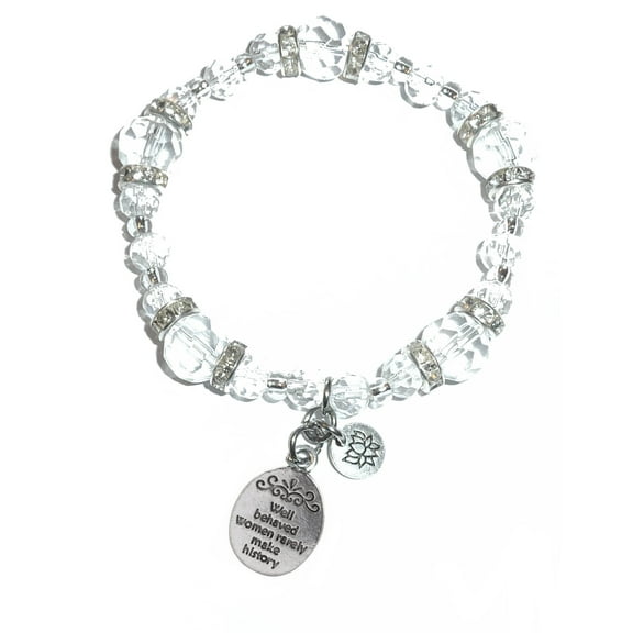 Hidden Hollow Beads - Well Behaved Women Rarely Make History Charm Bracelet - Crystal Stretch