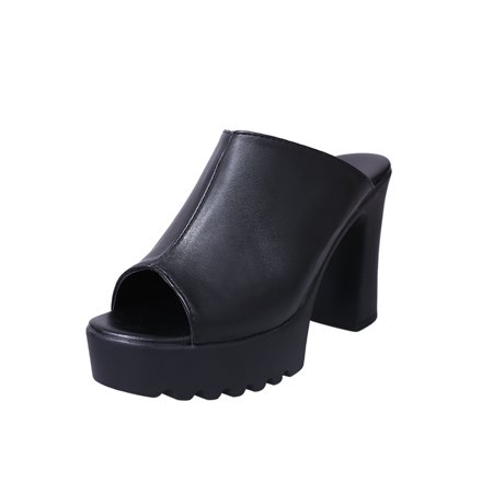 

Women Sexy Cute High Heels Mules Black Open Toe Platform Mules Ladies Leather Sole Slippers Femal Slip On Sandals Shoes Womens black 39