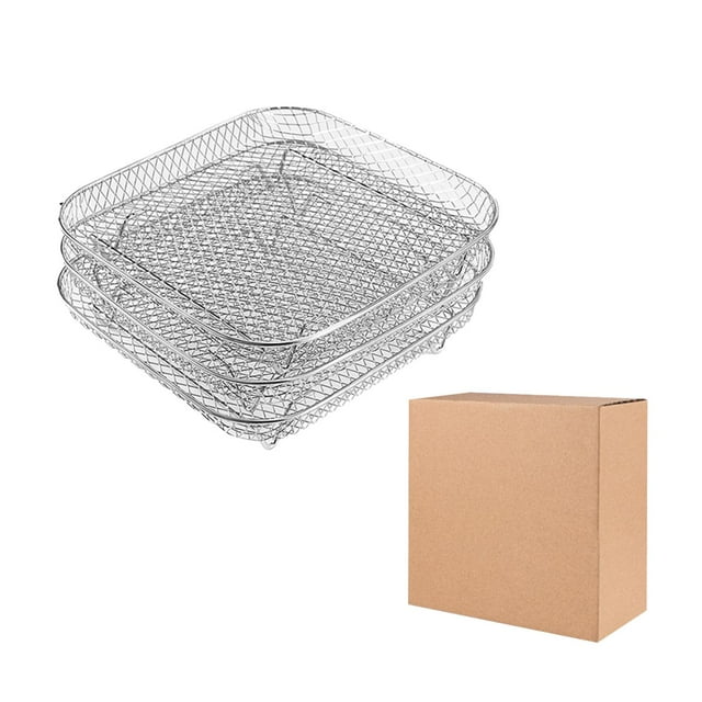 3 Pieces Air Fryer Rack Drying Rack Stacker Trays Mesh Basket Set Chips Roasting square 21cm