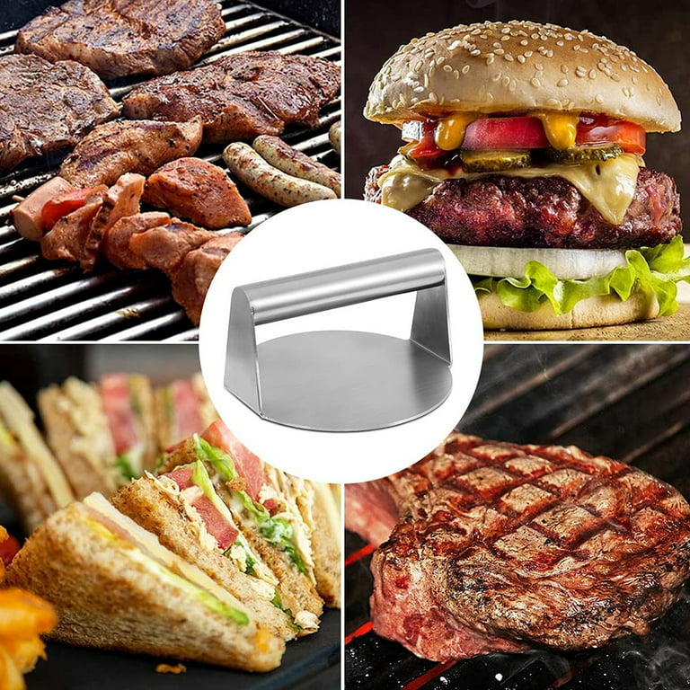 Hamburger Press, Heavy Duty Burger Press With Heat Resistant Handle,  Tainless Steel Grill Press, Bacon Press, Sandwich Press, Round Burger  Smasher For Griddle, Meat Press, Bbq Grilling Accessorie, Kitchen  Accessaries, Tools On