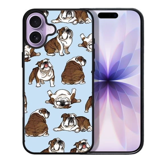 WIRESTER Shockproof Soft Rubber Cover Case for Apple iPhone 17 6.3" 2025, Brindle Brown English Bulldog Funny Playful Postures On Light Blue Background