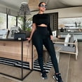 thumbnail image 4 of Women's Turtleneck Long & Short Sleeve Hollow-Out Jumpsuits, Pleated, High Waist, Solid Color, 4 of 17