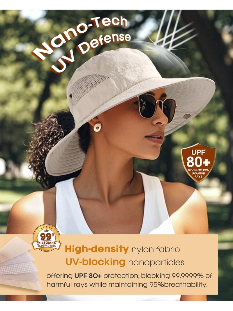 Women\'s UPF 80+ Wide Brim Sun Hat with Ponytail Hole Packable Sun Hat With Ponytail Hole - Wide Brim Sun Hat Ponytail  main image 3