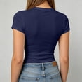 thumbnail image 7 of Women's Crew Neck Short Sleeve Fitted Shirts Basic Stretchy T-Shirt Summer Workout Casual Tops Dark Blue L, 7 of 7