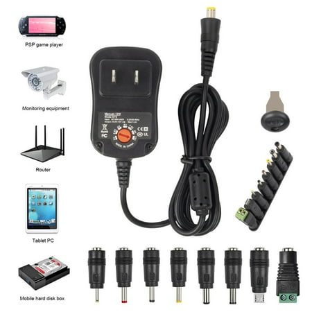 

12W Universal AC/DC Adapter Switching Power Supply with 8 Selectable Adapter Tips for 3V to 12V Household Electronics