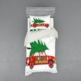 thumbnail image 2 of Ambesonne Christmas Bedding Set 4 Pcs, Red Vintage Car Elf, Queen, Vermilion Green White, 2 of 3